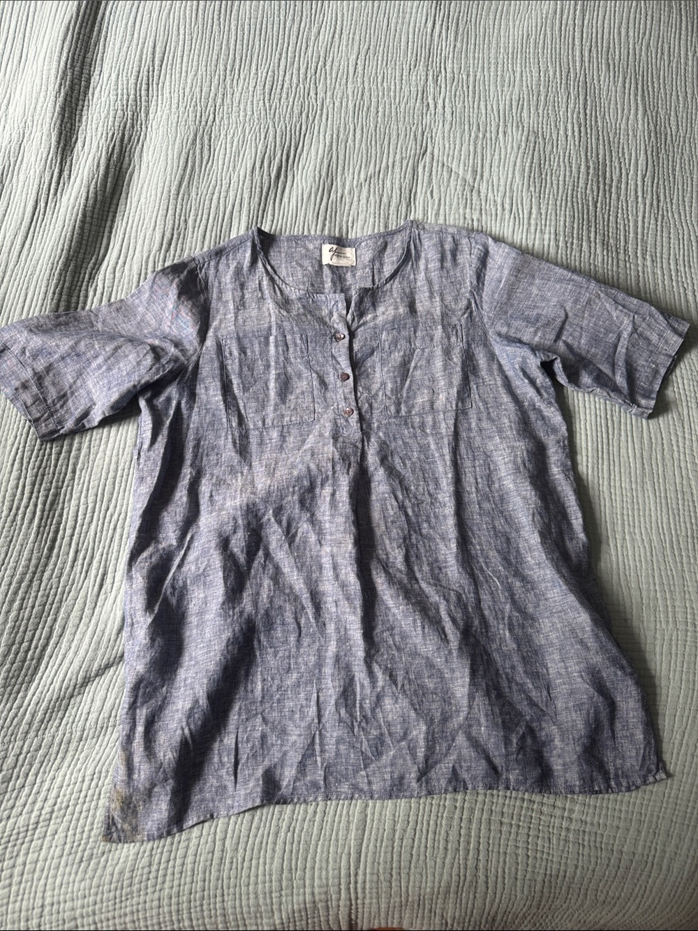 Andrea Jovine Light Blue Short-Sleeve Button Henley Shirt
